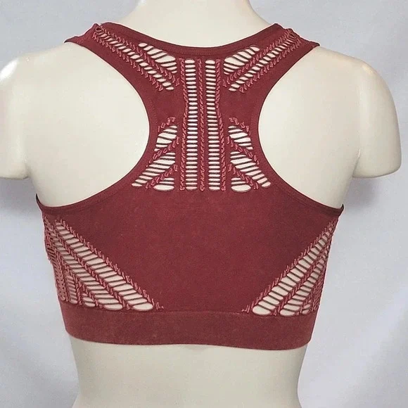 SMALL Xhilaration Seamless Macrame Acid Wash Bralette Scarlet Mystery Red NWT - Picture 3 of 6